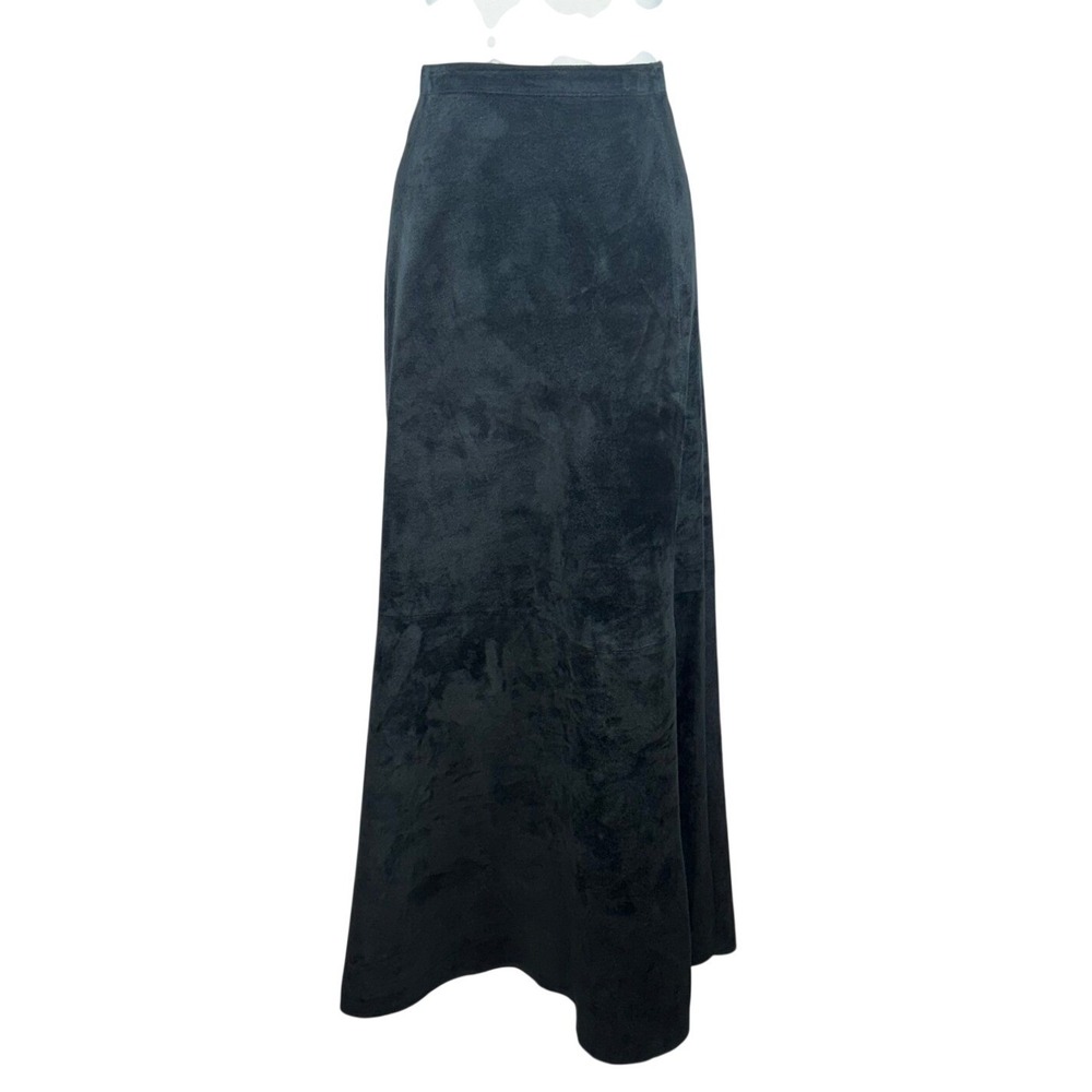 Boho Festival Suede Leather Maxi Skirt Black 90s Western Chico's 2 US Sz 12